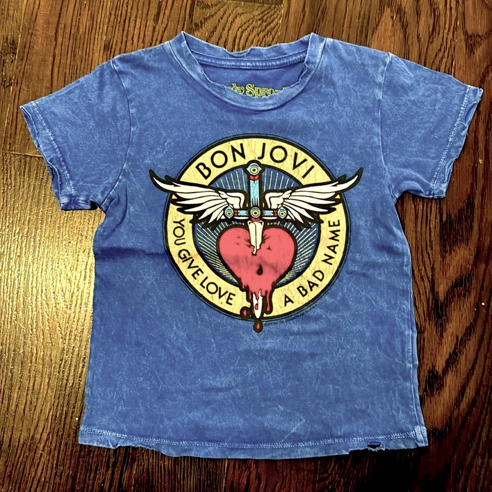 Rowdy Sprouts Bon Jovi Distressed Cotton Band T-Shirt.  BRAND NEW NEVER WORN